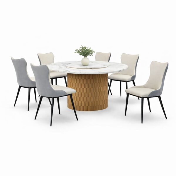 OXFORD BRICKWALL ROUND+C421 DINING SET(1+6)